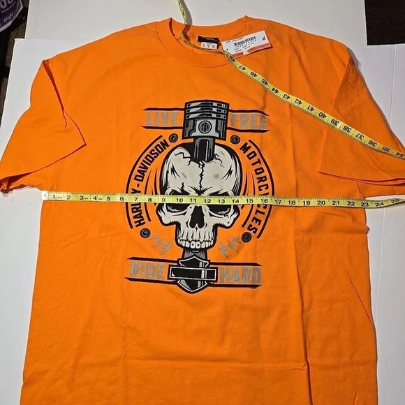 NWT Harley-Davidson Orange Short Sleeve Tee Skull Design - Picture 4 of 9